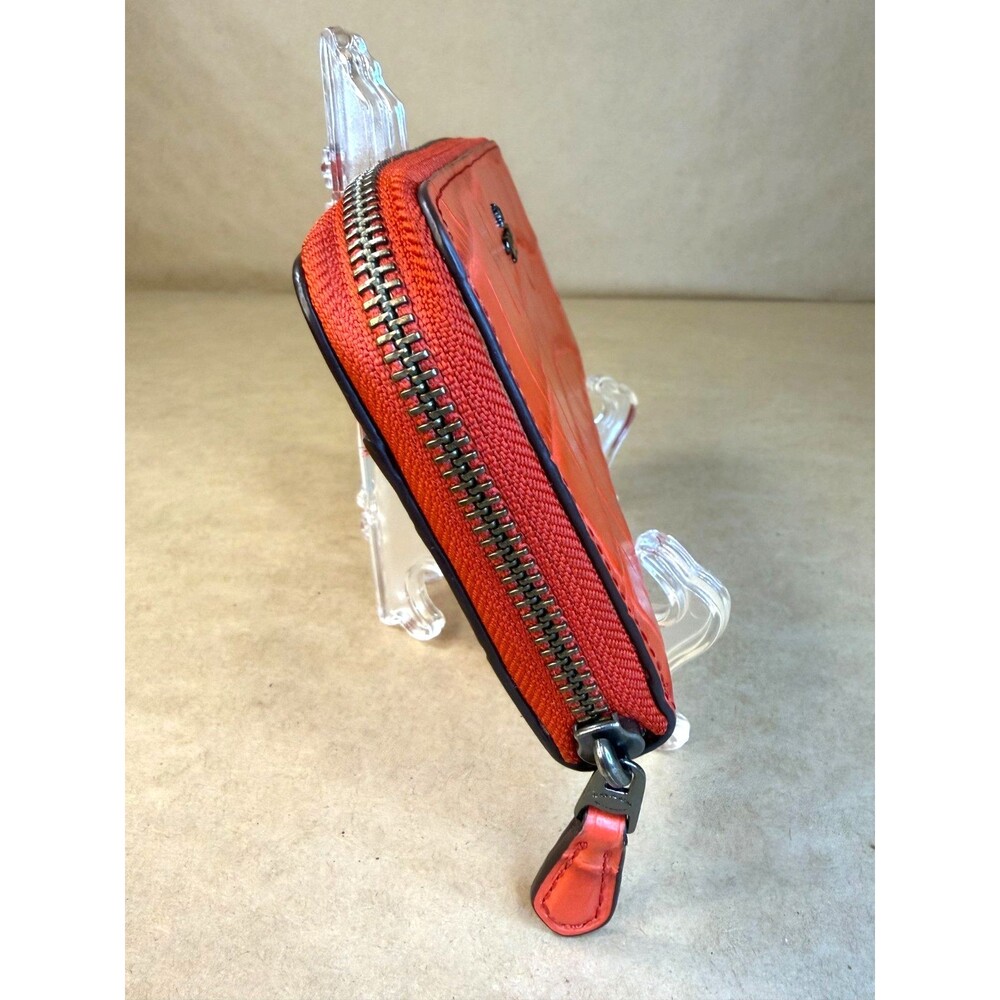 Coach Embossed Orange Coral Croc Accordion Zip Around Wallet Clutch Style 58048 - Picture 6 of 17
